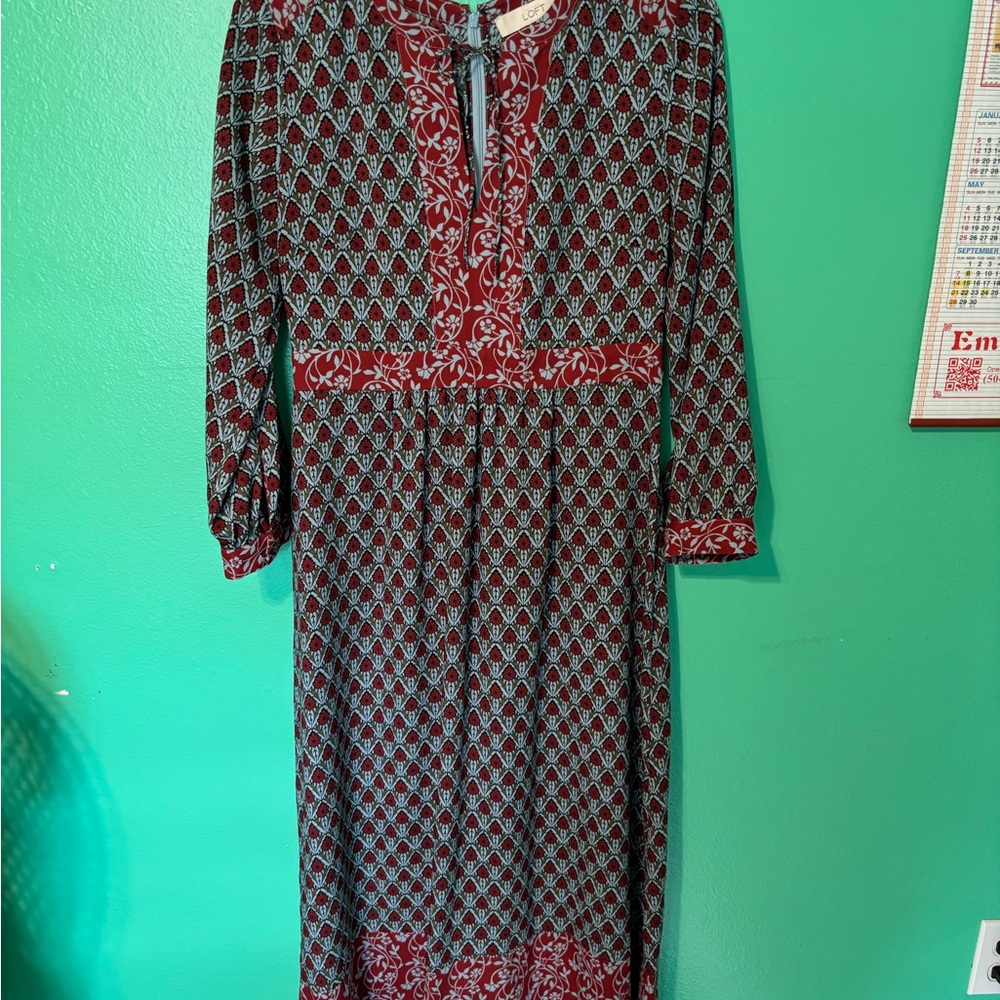 LOFT Red and Blue Patterned Dress